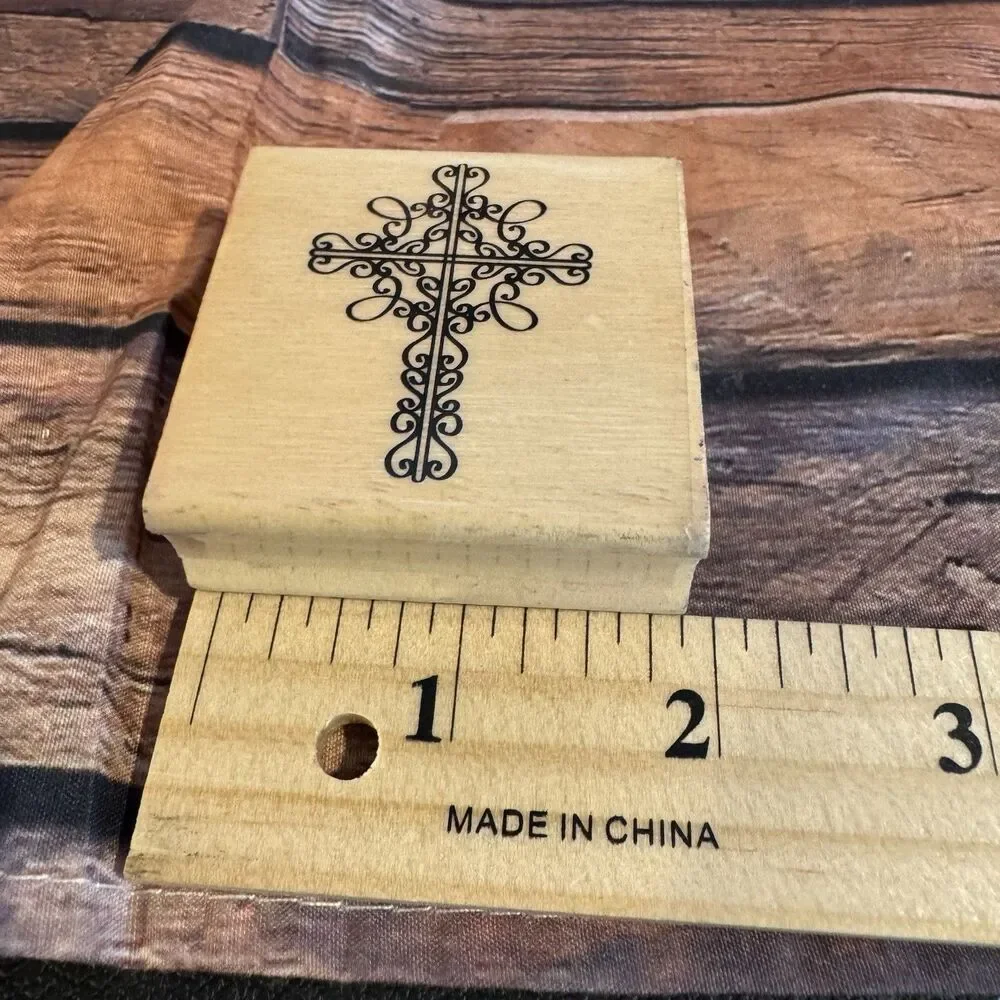 Decorative Cross Rubber Stamp Wood Mounted Craft Scrapbooking Faith Christian
